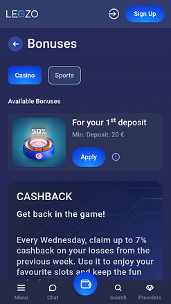 Legzo Casino Mobile-Aktionen