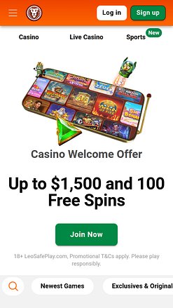 Página de inicio móvil del casino LeoVegas