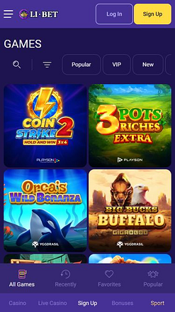 Мобильные игры казино Li Bet
