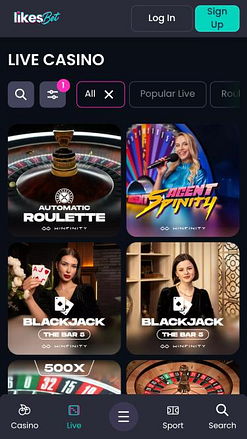 Mi piace. La pagina mobile del casinò con croupier dal vivo di Likes.bet