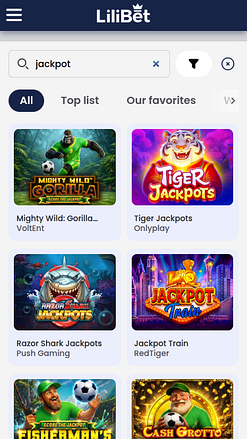 Jackpot mobile du casino Lilibet