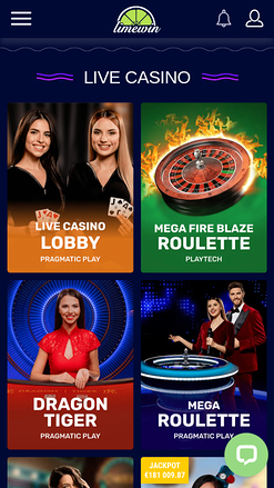 Casino mobile Limewin avec croupier en direct