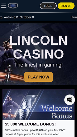 Lincoln Casino Mobile Homepage