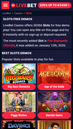 Jeux mobiles de casino Livebet