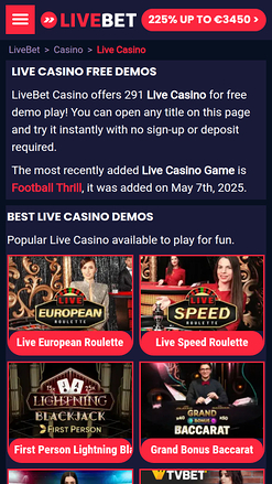 Livebet Casino Croupier en direct mobile