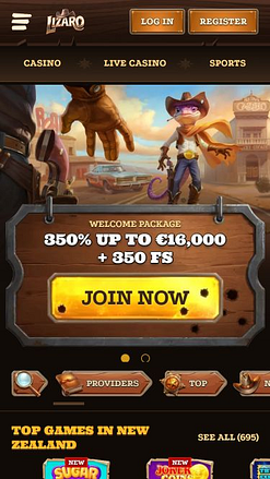 Lizaro Casino Mobile Homepage