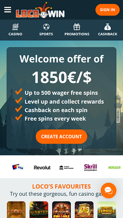 Homepage mobile del casinò Locowin