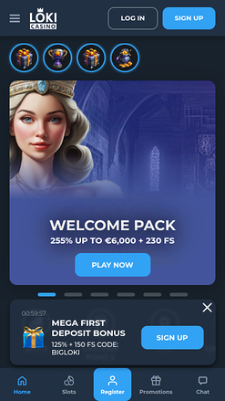 Домашняя страница мобильного приложения Loki Casino