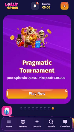 Page d'accueil mobile du casino Lolly Spins