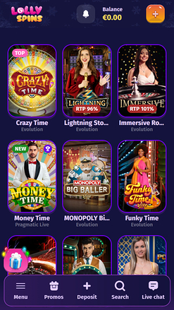 Lolly Spins Casino Mobile Live Dealer