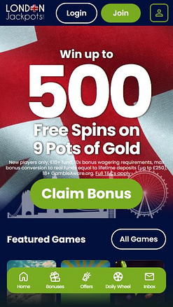Homepage mobile del casinò London Jackpots