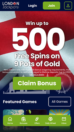 Page d'accueil mobile du casino London Jackpots
