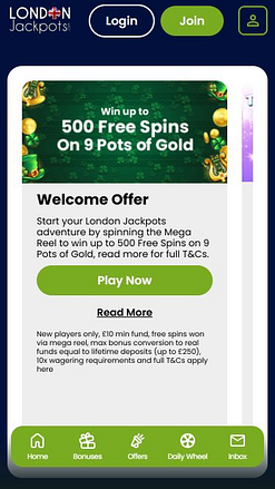 Promozioni per dispositivi mobili del London Jackpots Casino