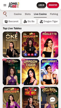Casino mobile LongFu88 avec croupier en direct