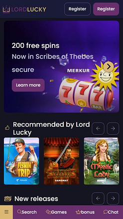 Homepage mobile di Lord Lucky Casino