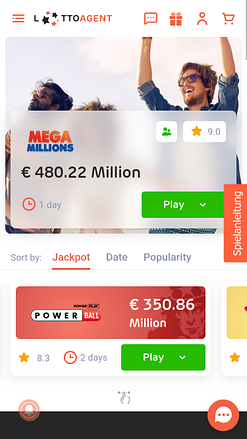 Page d'accueil mobile de Lotto Agent