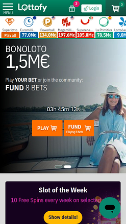 Page d'accueil mobile du casino Lottofy