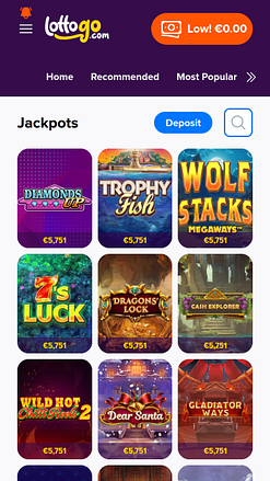 Jackpot móvil del casino LottoGo