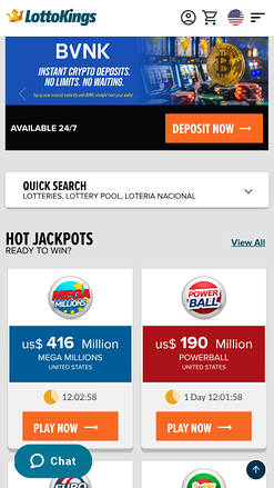 Lottokings Casino Mobile Homepage