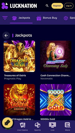 Мобильная страница джекпота казино Luck Nation