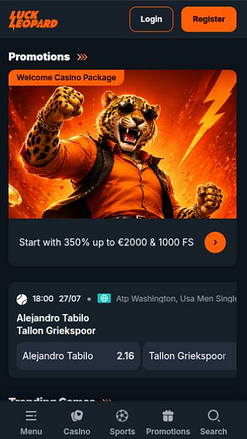 Capture d'écran mobile de la page d'accueil du casino Luck Leopard