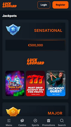 Capture d'écran de la page mobile Jackpot du casino Luck Leopard