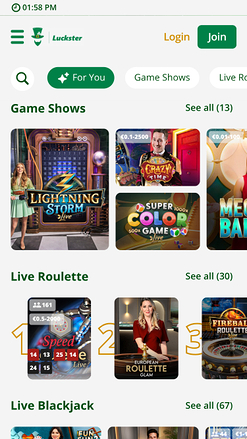 Casino mobile Luckster avec croupier en direct