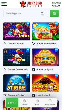 Jeux mobiles de Lucky Bird Casino