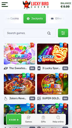 Jackpot mobile du casino Lucky Bird