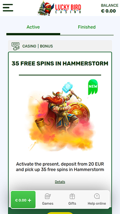 Promociones móviles del Casino Lucky Bird