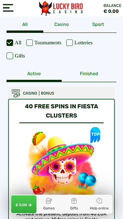 Promotions mobiles du casino Lucky Bird