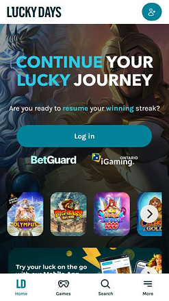 Page d'accueil mobile du casino Lucky Days
