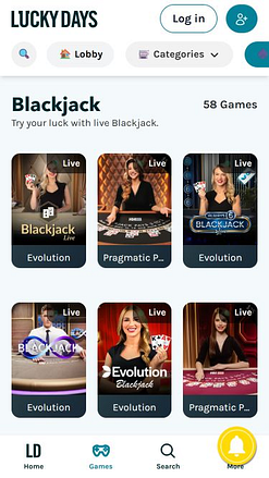 Casino mobile Lucky Days avec croupier en direct