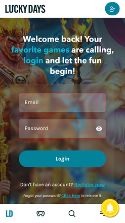 Página de inicio móvil de Lucky Days Casino
