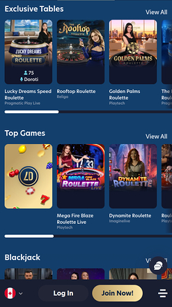 Casino mobile Lucky Dreams avec croupier en direct