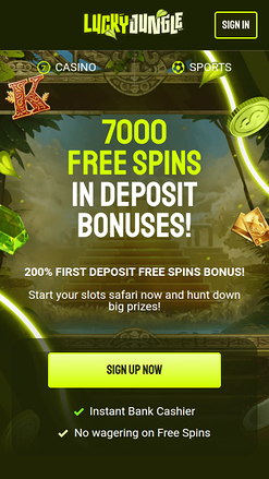 Page d'accueil mobile de Lucky Jungle
