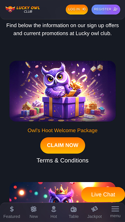 Promotions mobiles du Lucky Owl Club