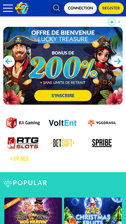 Главная страница мобильного приложения казино Lucky Treasure