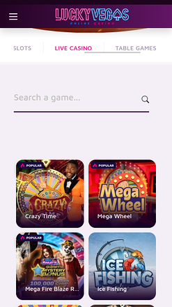 Casino mobile Lucky Vegas avec croupier en direct