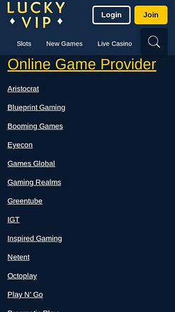 Мобильная страница разработчиков игр Lucky VIP Casino