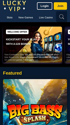 Главная страница мобильного приложения Lucky VIP Casino