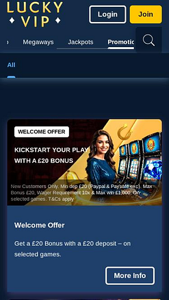 Мобильная страница акций казино Lucky VIP