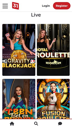 Casino móvil Lucky31 con crupier en vivo