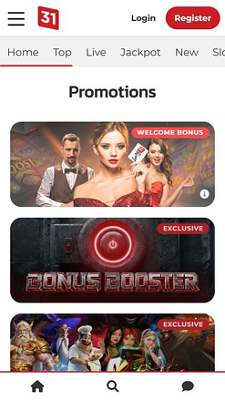Promociones móviles del casino Lucky31