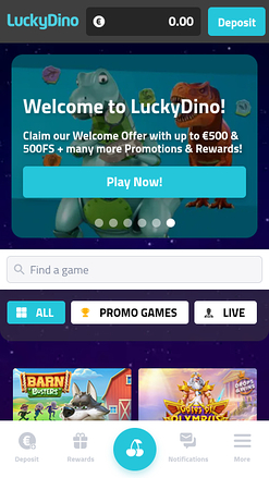 Page d'accueil mobile du casino Luckydino