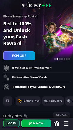 Page d'accueil mobile du casino Luckyelf