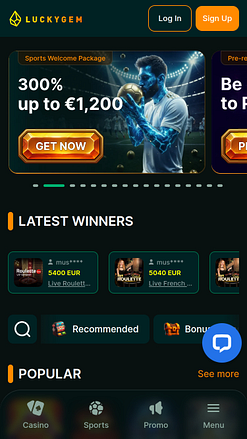 Page d'accueil mobile du casino Luckygem
