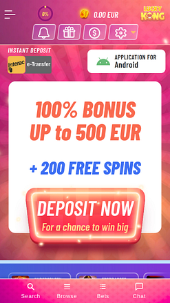 Luckykong Casino Mobile Homepage