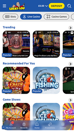 Casino mobile LuckyLouis avec croupier en direct