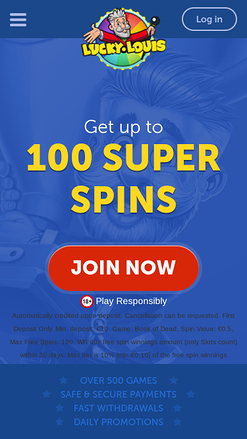 Página de inicio móvil del Casino LuckyLouis